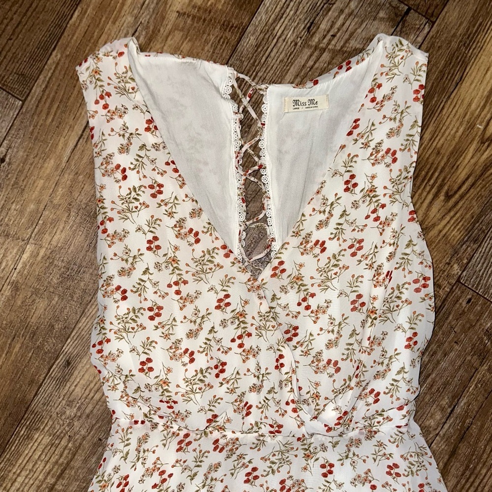 Miss Me Cream Floral Mini Dress with Lace-Up Back - Picture 6 of 16